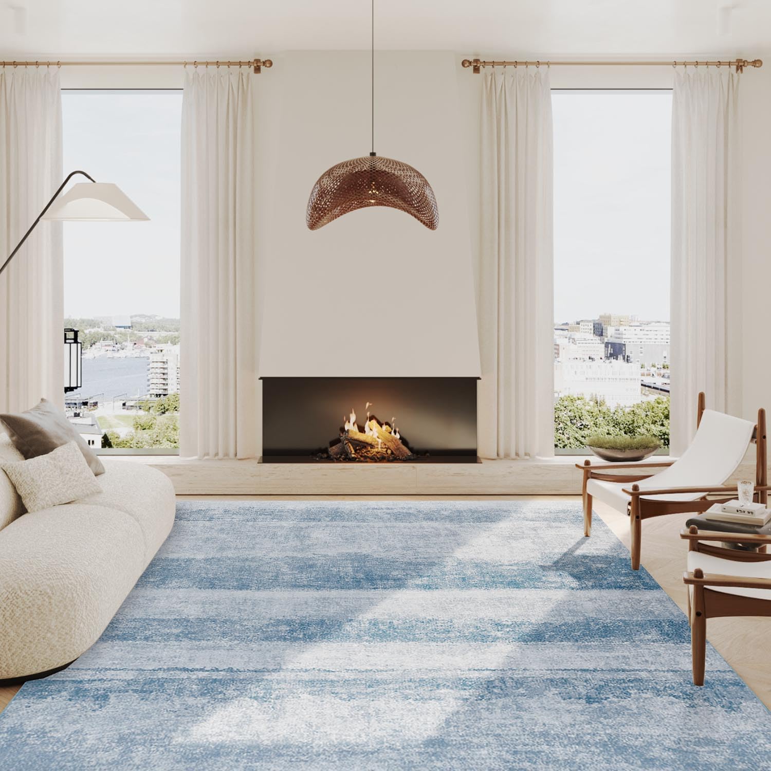 jinchan Area Rug 8x10 Washable Rug Modern Abstract Rug Indoor Contemporary Carpet Chenille Thin Rug Soft Mat Kitchen Blue Print Floor Cover Non Slip for Bedroom Living Room Laundry