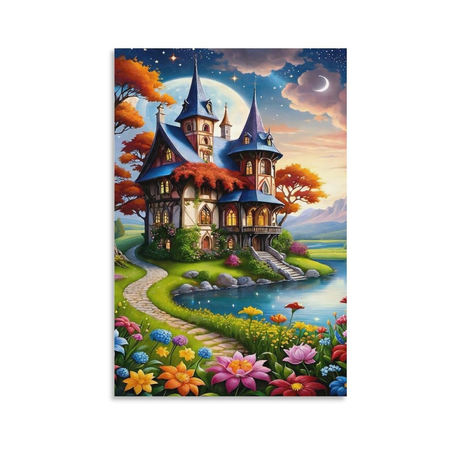DHBANEIOK Fantasy Castle Scene_2 Wall Decor Poster Giclee Canvas Prints Modern Wall Art Picture Wall Hanging for Living Room Bedroom Home Decorations 20x30inch(50x75cm)