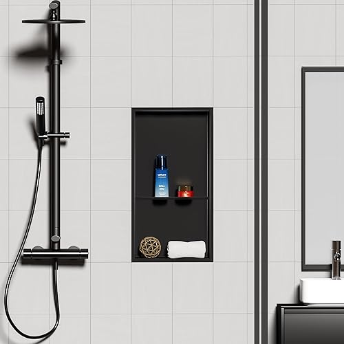 Miniatura 2 de Neodrain Niche de ducha, nicho de pared de acero inoxidable de 13.1 x 25.1 pulgadas (tamaño interior de 12 x 24 pulgadas), estante de baño de dos