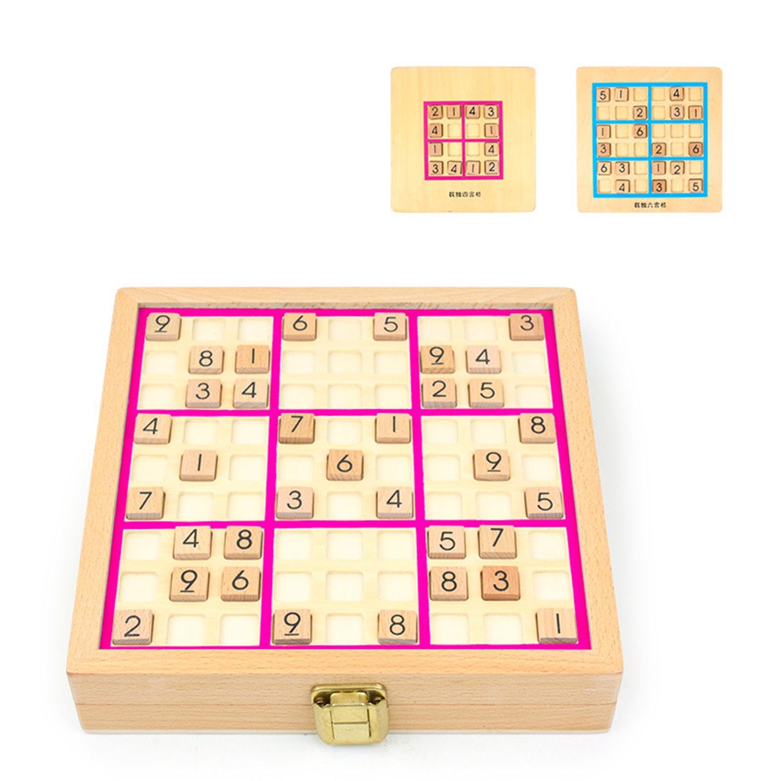 Almencla Sudoku Brettspiel, Holz Sudoku Spielbrett mit Zahlenplättchen, Lernspielzeug, Denksportaufgabe, Spielzeug für Erwachsene Im Alter von 7–14 Jahren, Rosa