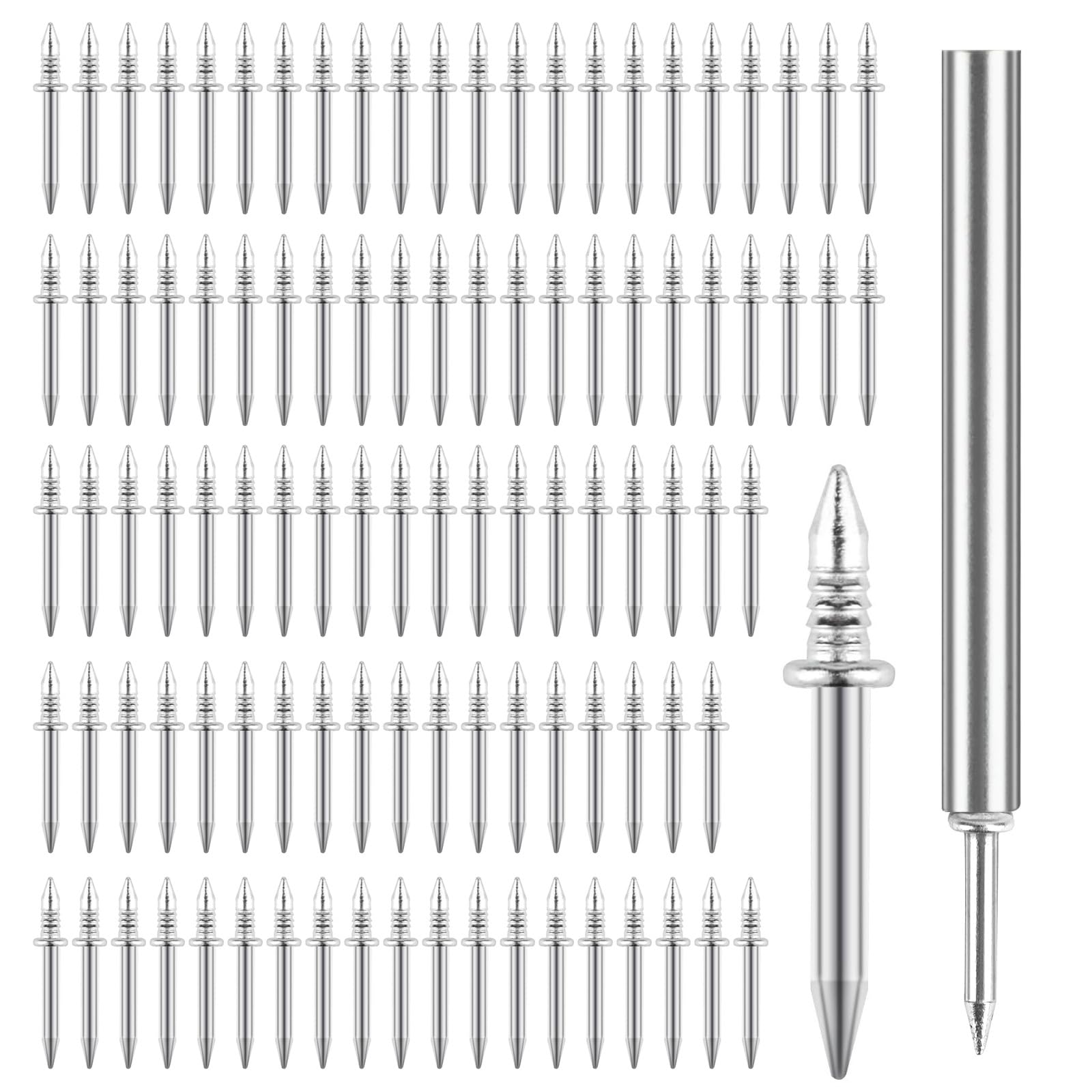 100 Pcs Double Headed Skirting Board Nails - Thread Seamless Nails with One Sleeve Tools - Carbon Steel Skirting Board Fixings–Double Sided Traceless Nail for Wood & Furniture