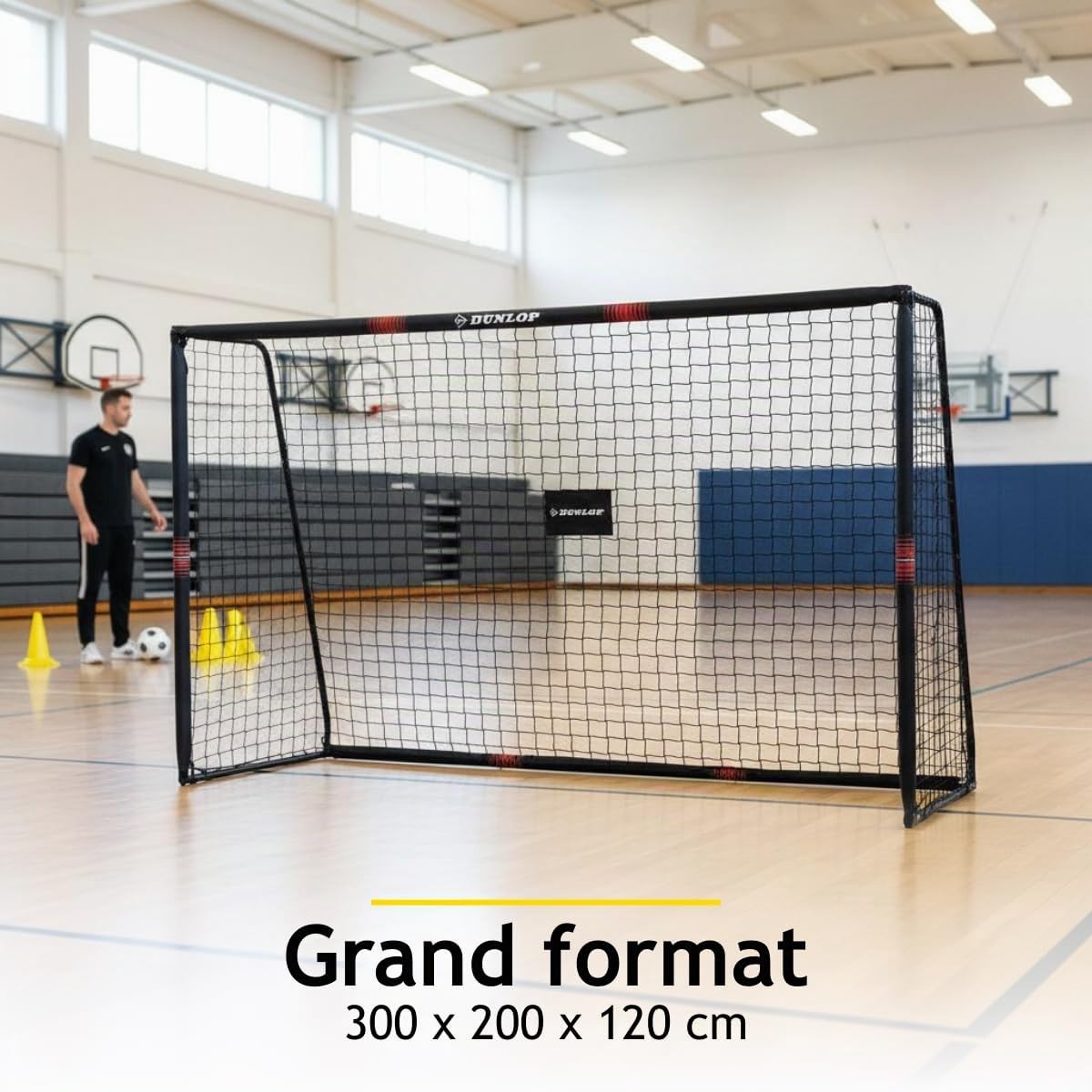 Dunlop Fußballtor - 240 x 160 x 85 cm - Metall - Fußballtrainingszubehör für Alle Altersgruppen - Einfache Montage - Schwarz/Rot