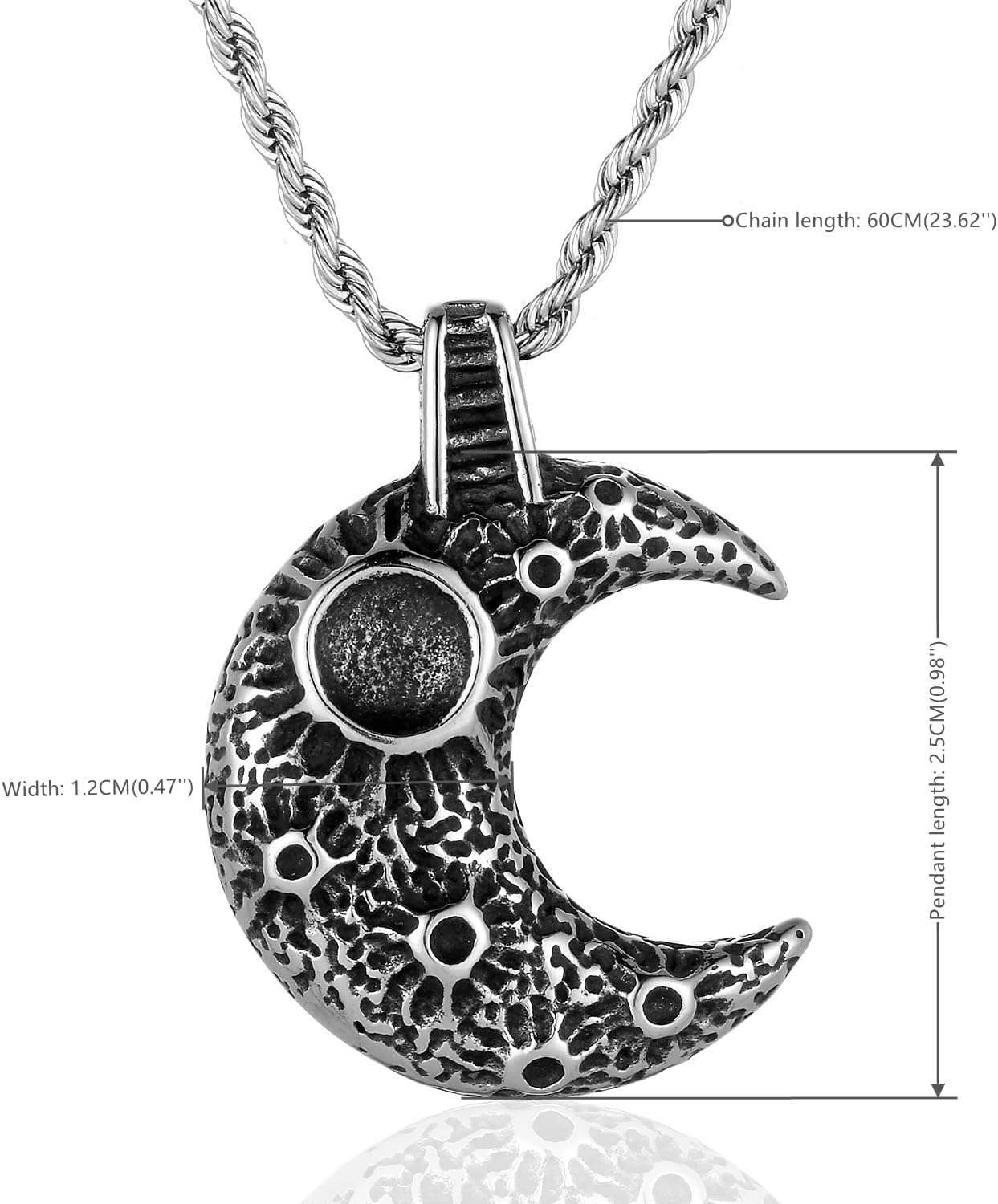 Vintage Stainless Steel Moon Crescent Pendant Necklace for Men Women, 24 inches Chain,Unique - Image 2