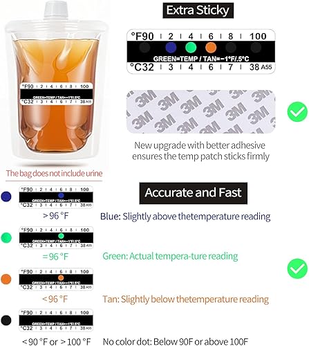 Miniatura 5 de El kit completo de prueba de orina de 15 piezas incluye 3 bolsas transparentes a prueba de fugas, 10 tiras adhesivas de prueba de temperatura,