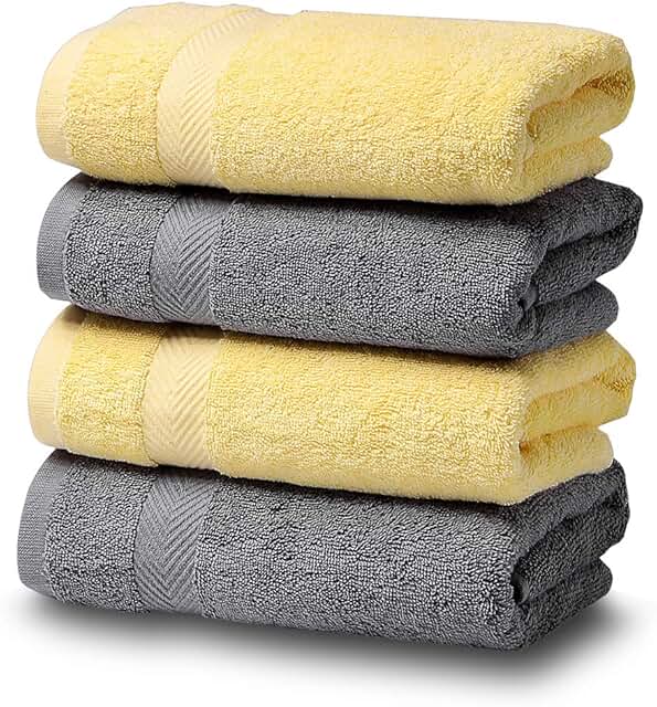 yellow and grey bath towels
