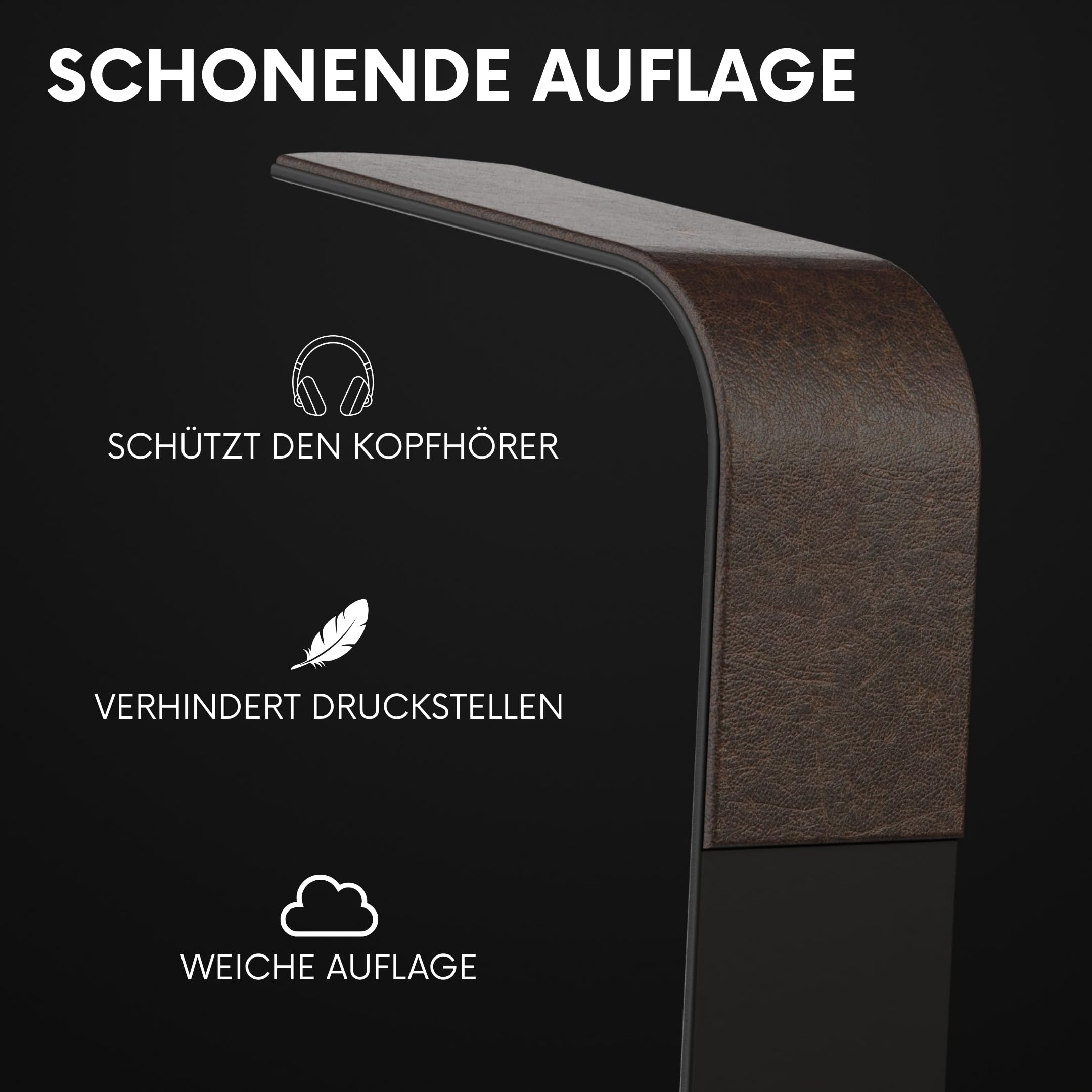 Headset Halterung aus Nussbaumholz – Kopfhörer Halterung mit schwerem Stahlblech & Lederlook Auflage – Kopfhörer Halter Holz mit Kabeldurchführung Schreibtisch Zubehör & Kopfhörer Ständer
