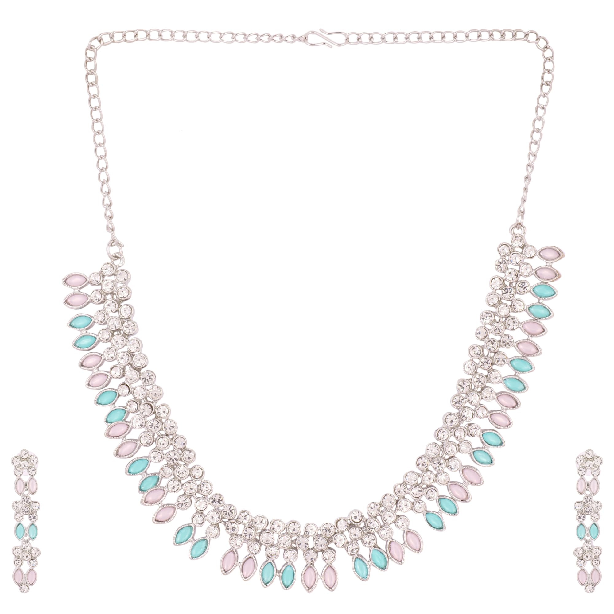 GlammTank Rodium Plated Petal shaped Alloy Choker Necklace Set with Earings For Women (Blue Pink) (B0C7N1F15X) Amazon Price History, Amazon Price Tracker