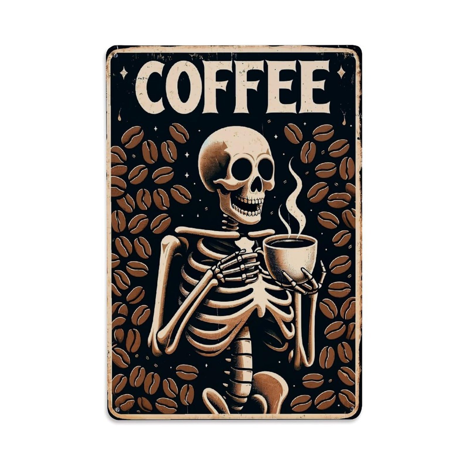 Nestemfo Vintage Skeleton Holding Steaming Coffee Cup Tin Sign Metal Sign, Living Room,Bar, Home, Bedroom Wall Decor,Retro Metal Poster 8X12 Inches