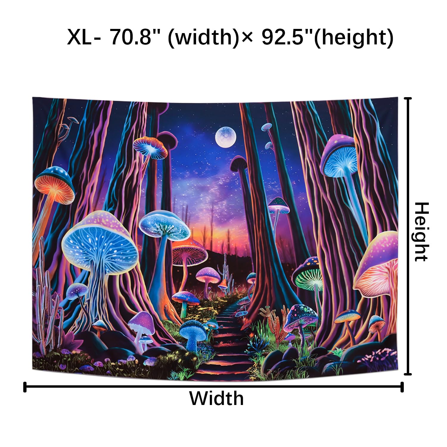 Arazzo Blacklight Con Funghi E Rana - UV Reactive 130x150 Cm - Galoker - 6