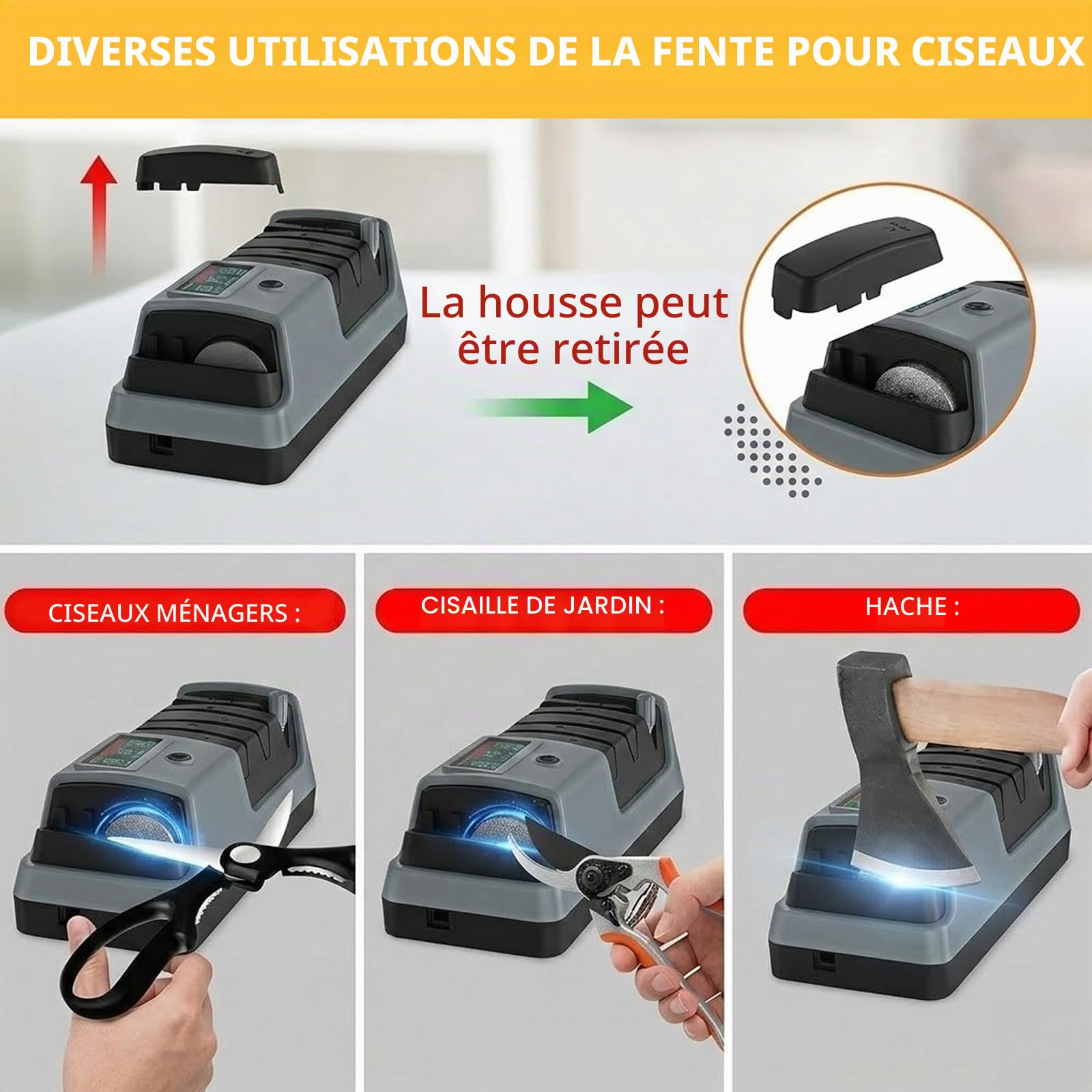Aiguiseur de couteaux électrique avec écran LCD, 3 vitesses réglables, eguiseur de couteau professionnel pour couteaux droits, dentelés et en céramique et ciseaux