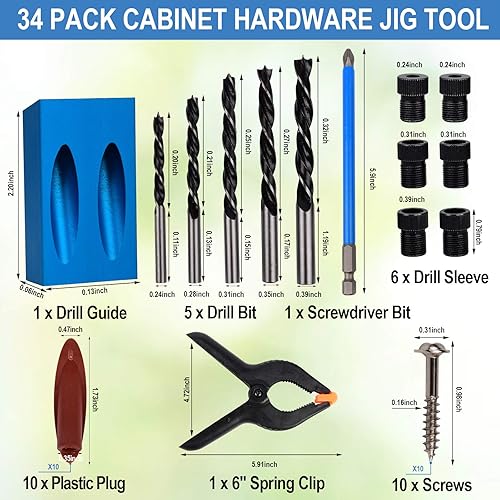 Miniatura 7 de 34 piezas de plantilla de agujeros de bolsillo, guías de carpintería, herramienta de ángulo de articulación de 15 grados, punzador, localizador, kit