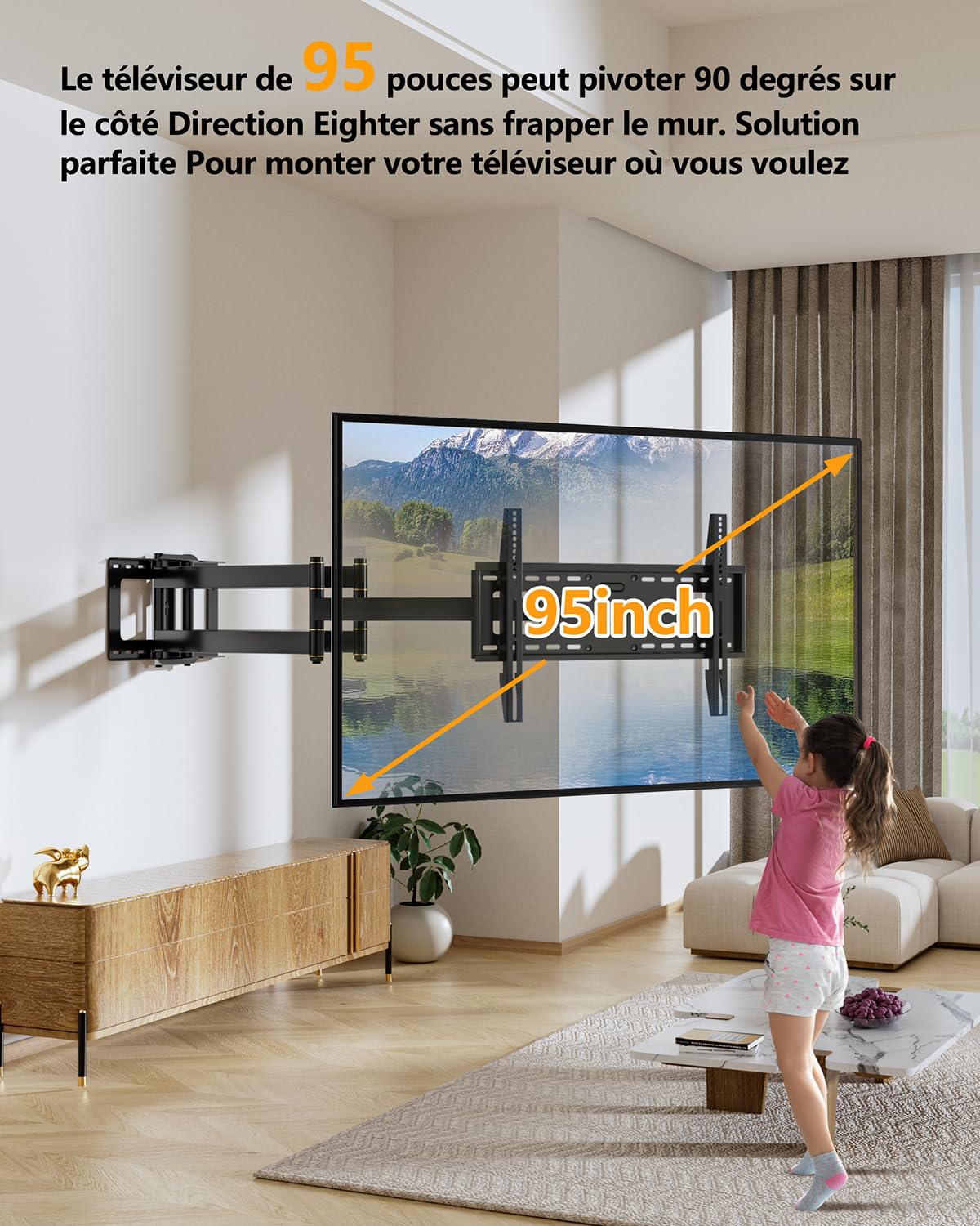 FORGING MOUNT Support Mural TV à Extra Longue, Portée 1090 mm, 50-95 Pouces