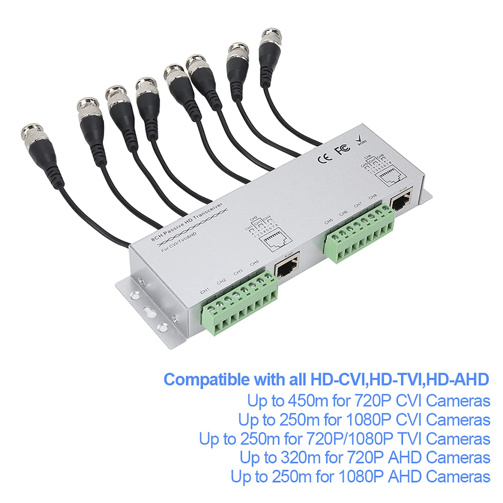Video Balun, Video Balun Passivo 8CH, Adattatore Ricetrasmettitore Cavo BNC Maschio a UTP per Videoconferenze di Videosorveglianza