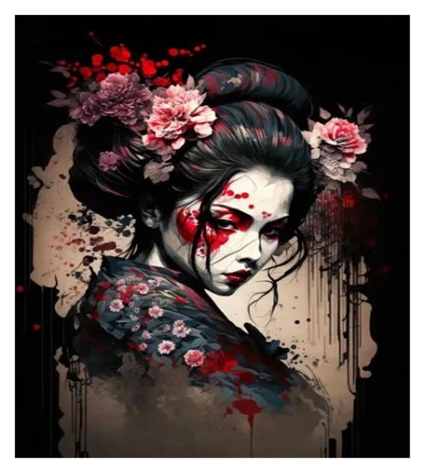 Toile geisha samouraï affiche art traditionnel japonais 40x60cm déco maison