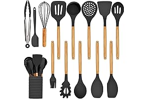Home Hero Silicone Kitchen Utensils Set with Wooden Handle - Non-Stick Silicone Cooking Utensils Set