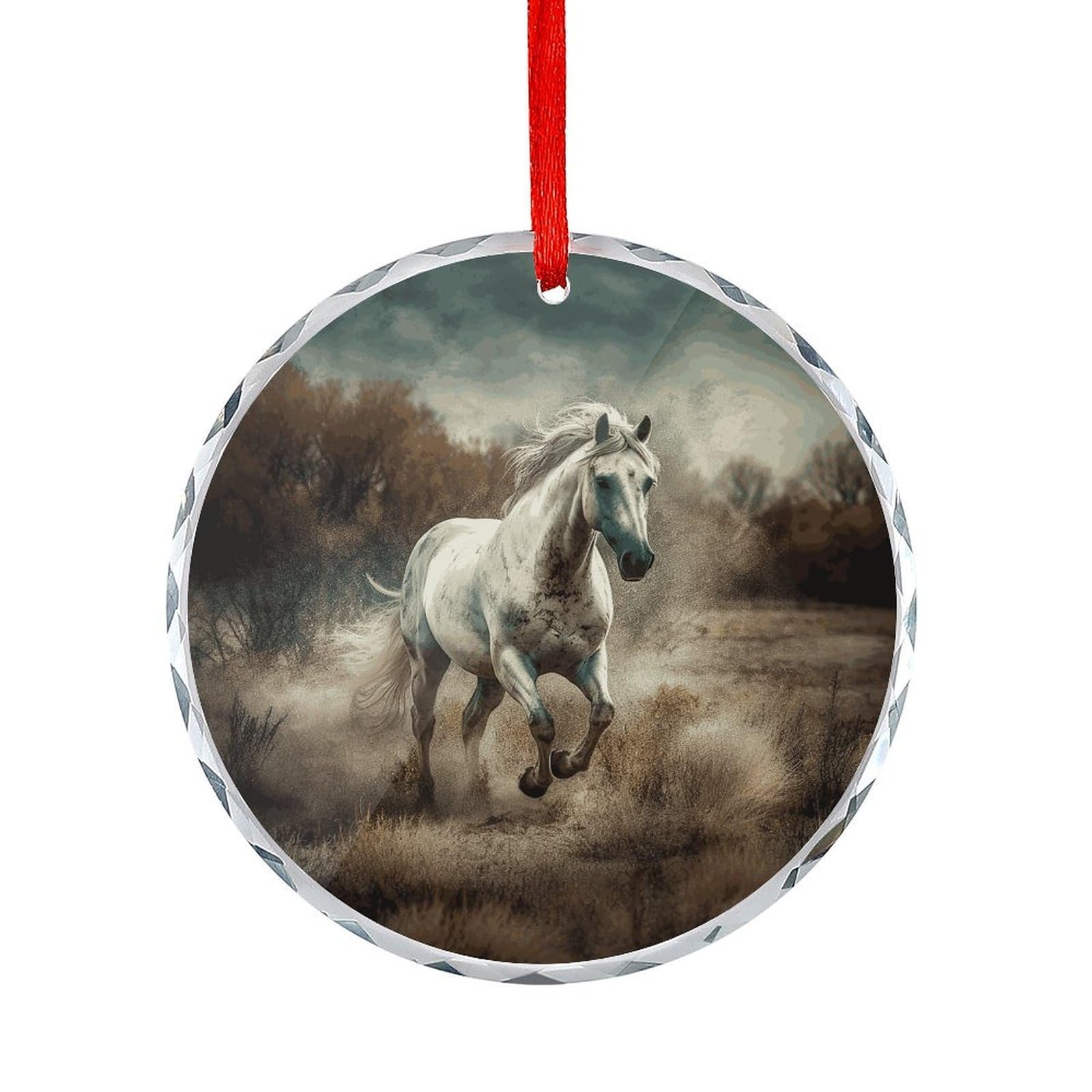 Btcowzrv Style Horse Running In Field Round Ornament Hanging Pendant Decor