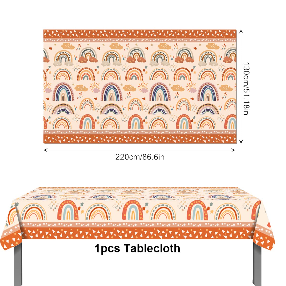 Boho tęczowy zestaw naczyń dla 8 gości, 70 sztuk stabilnych talerzy imprezowych, kubków, serwetek, słomek i obrusów, szybkie czyszczenie, na karnawał i uroczystości świąteczne