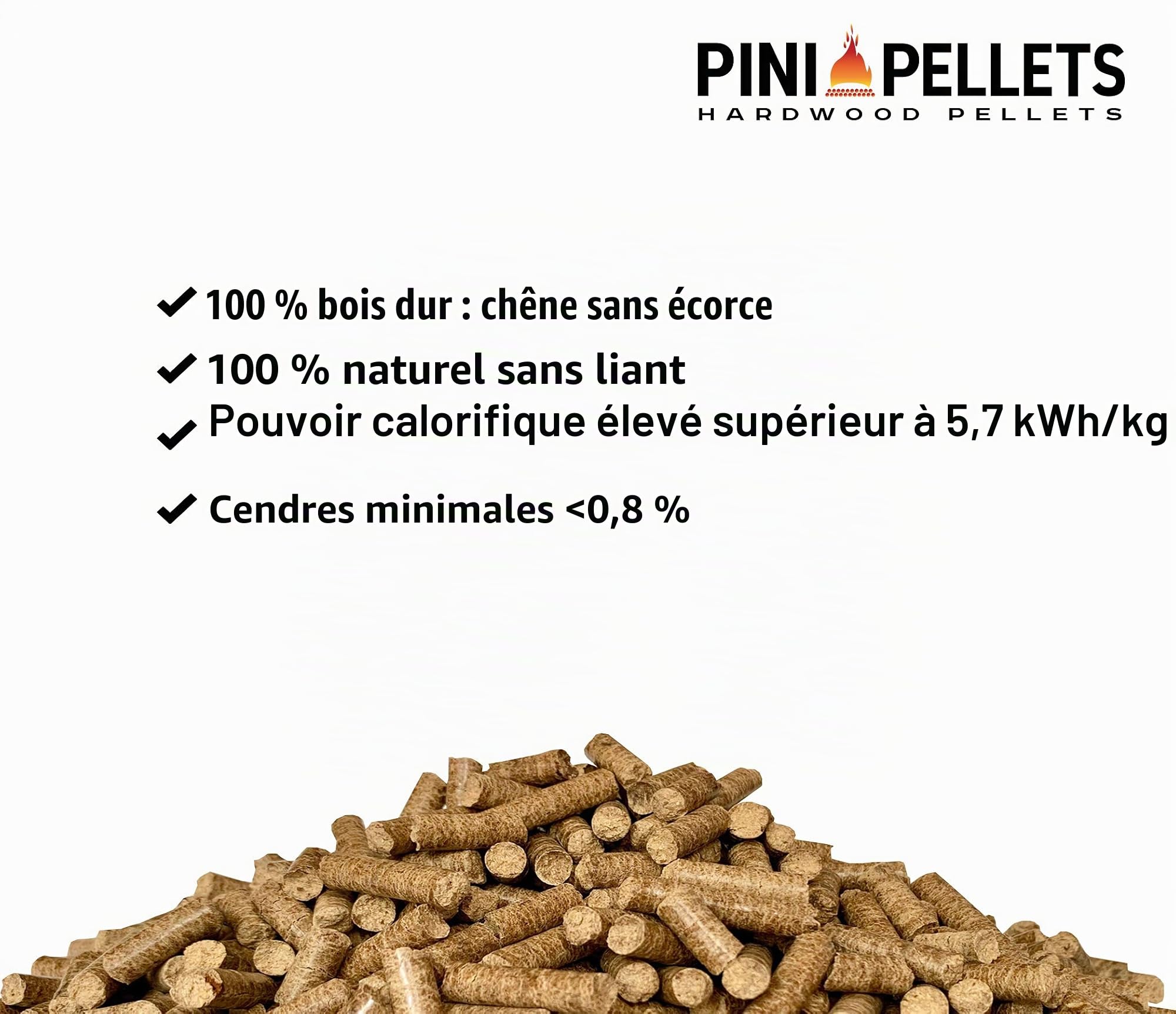 Granulés de bois dur 6 mm PINI 30 kg pour chauffage, barbecue, fumage