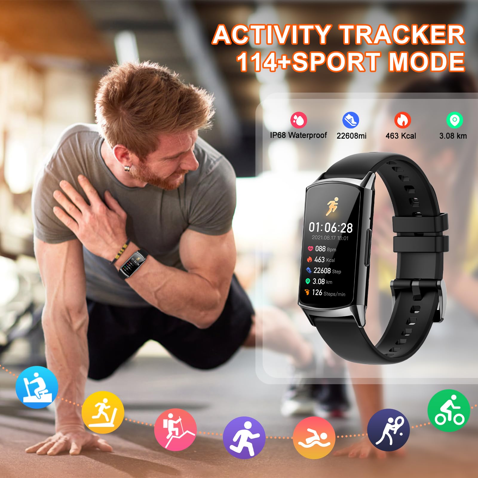 ELEJAFE Smartwatch Uomo, IP68 Impermeabil Orologio Smartwatch Uomo Donna Effettua Risposta Chiamate 114+ Modalità Sportive Smartwatch Contapassi Sonno Cardiofrequenzimetro Android/iOS Regalo di Natale