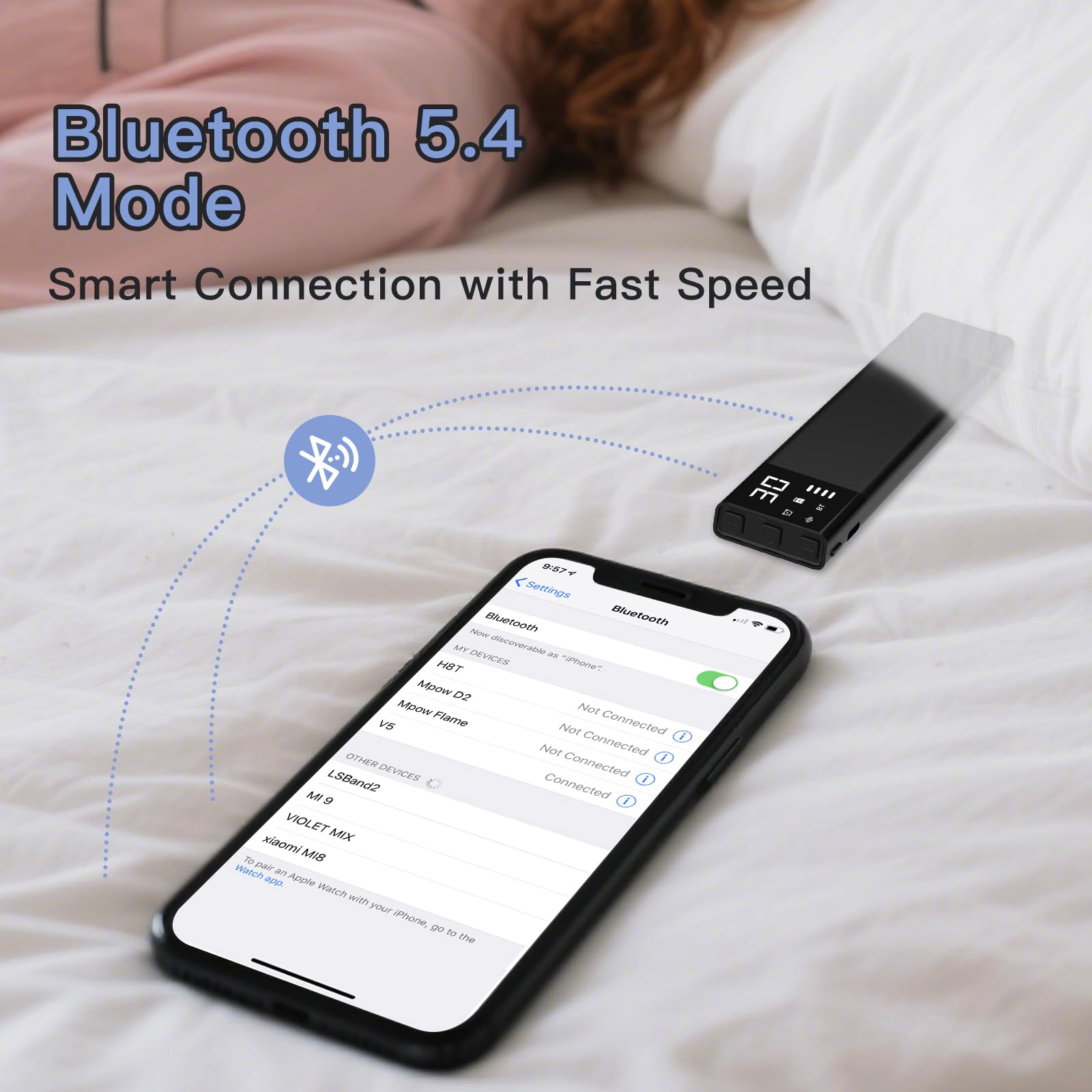 Unterkissen Knochenleitungs Schlaflautsprecher mit Display, Verlängertes Design, Bluetooth White-Noise-Gerät mit 36 Schlafsounds, 650mAh Akku, Timer&TF-Karte, Ideal für Seitenschläfer & Schlafprobleme
