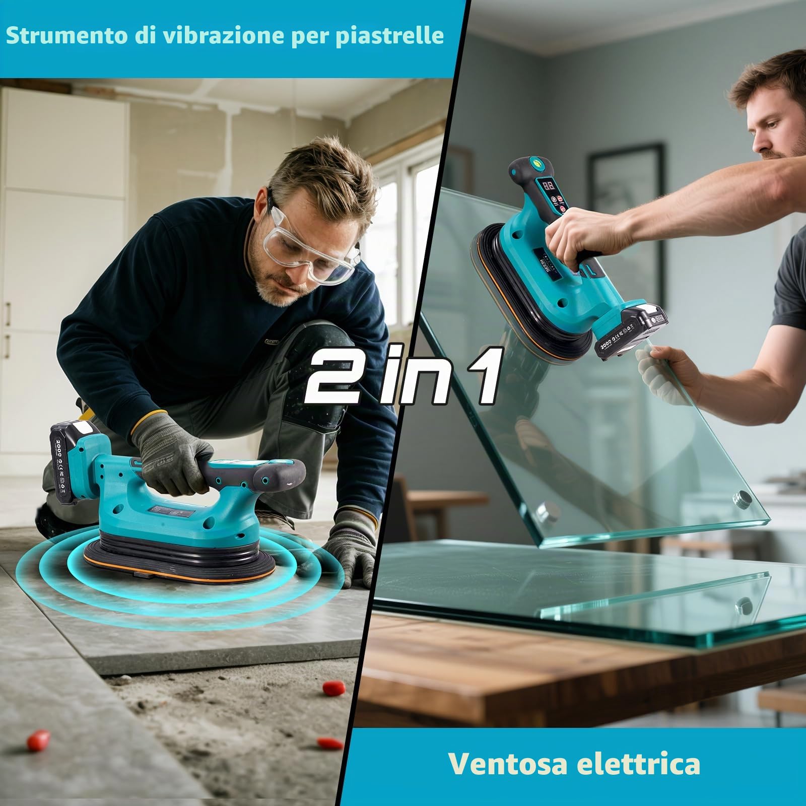 SEESII Vibratore per Piastrelle 285 mm, 2-in-1 Ventosa Vibrante per Piastrelle & Strumento di Vibrazione, 12 Velocità, Batteria 10 Ore, Livella – Vibratore Piastrelle per Formati Grandi (K919B)