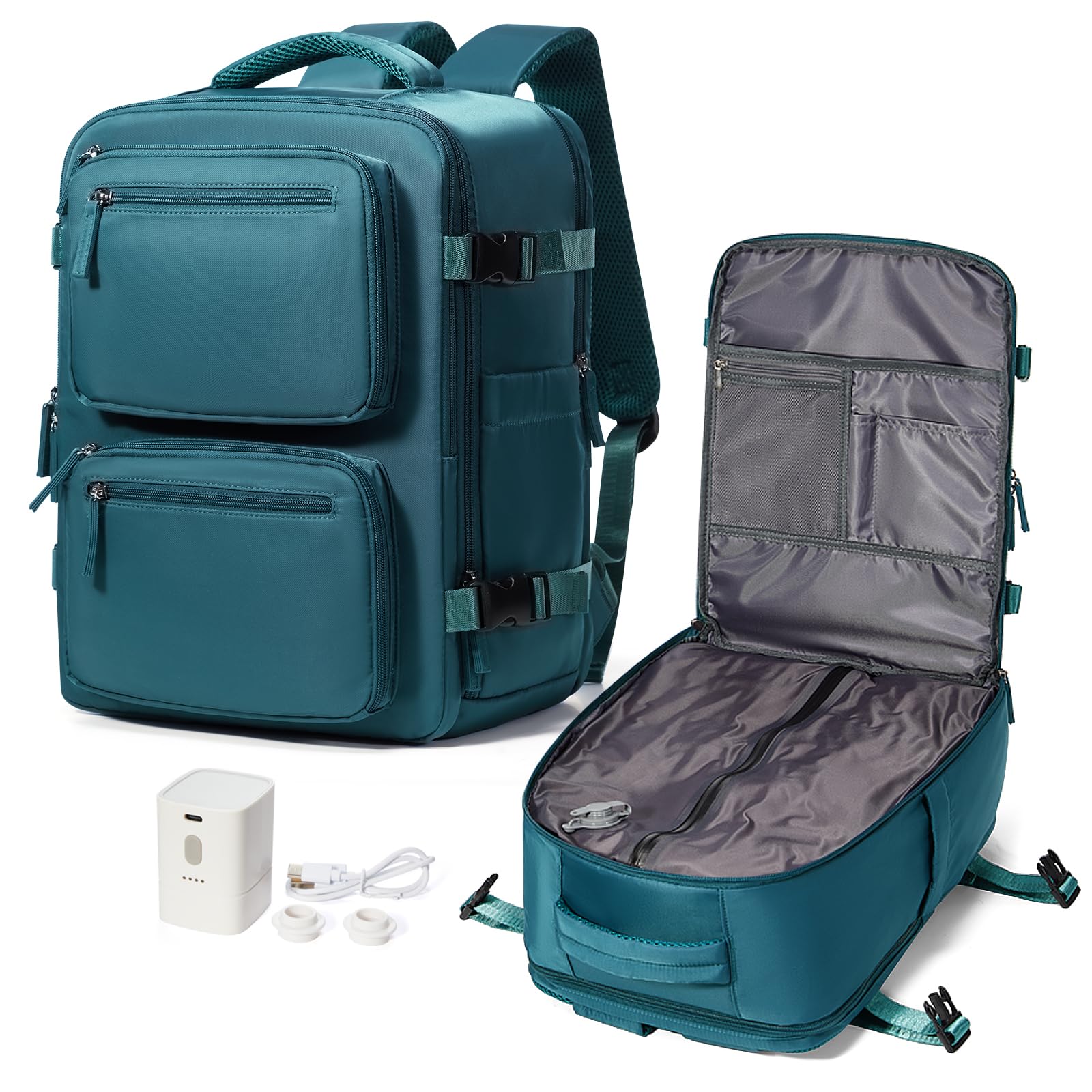 suradar Zaino sottovuoto da viaggio con pompa a compressione, zaino con compressione sottovuoto, per Ryanair, borsa da cabina 40 x 20 x 25 cm, per Ryan Air Bag da 40 x 20 x 25 cm, A1 - Blu pavone