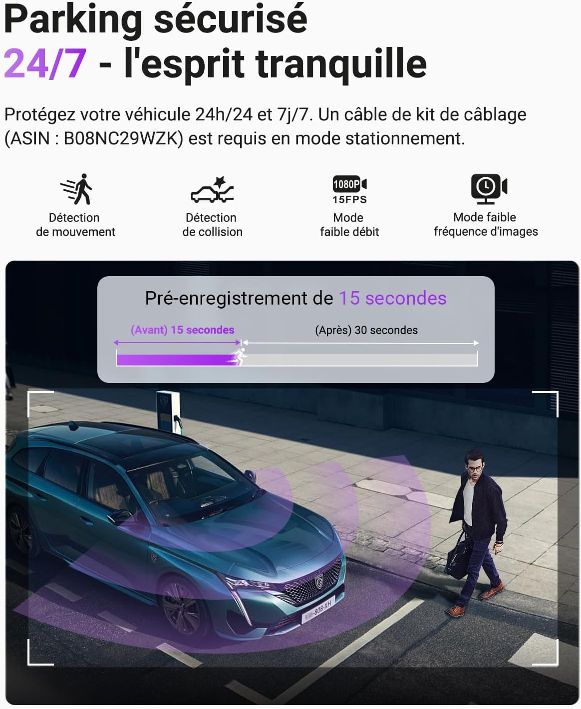VANTRUE S1 Pro Dashcam Avant Arrière 2,7K+1080P 60fps,Caméra Embarquée Vision Nocturne STARVIS 2 HDR, WiFi 5GHz GPS,Mode stationnement 24h,Supercondensateur,CapteurG,Enregistrement cyclique,Max 512 Go