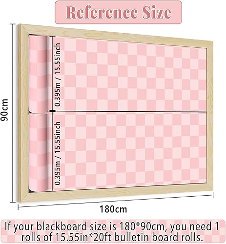 Miniatura 4 de Rollo de tablón de anuncios de color rosa a cuadros, color rosa pastel, reutilizable, impermeable, borrable, de tela no tejida, para el día de la