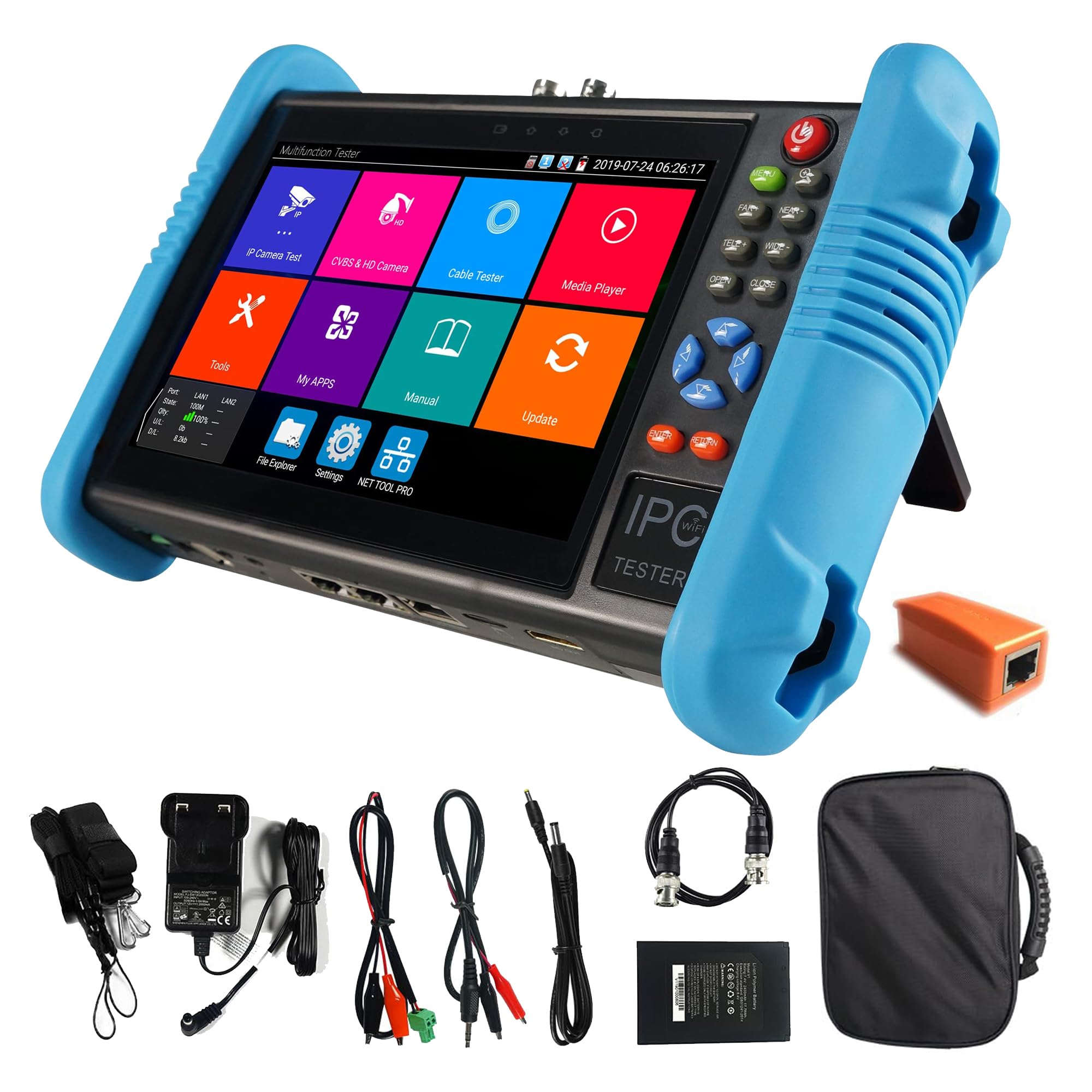 EVERSECU 7 Inch Touch Screen CCTV Tester Supports Up to 8K IP Camera & 8.0 Megapixel HD & CVBS Analog Camera, TDR Cable Test, Built in Wi-Fi, Video Level Meter, POE/DC Power Output