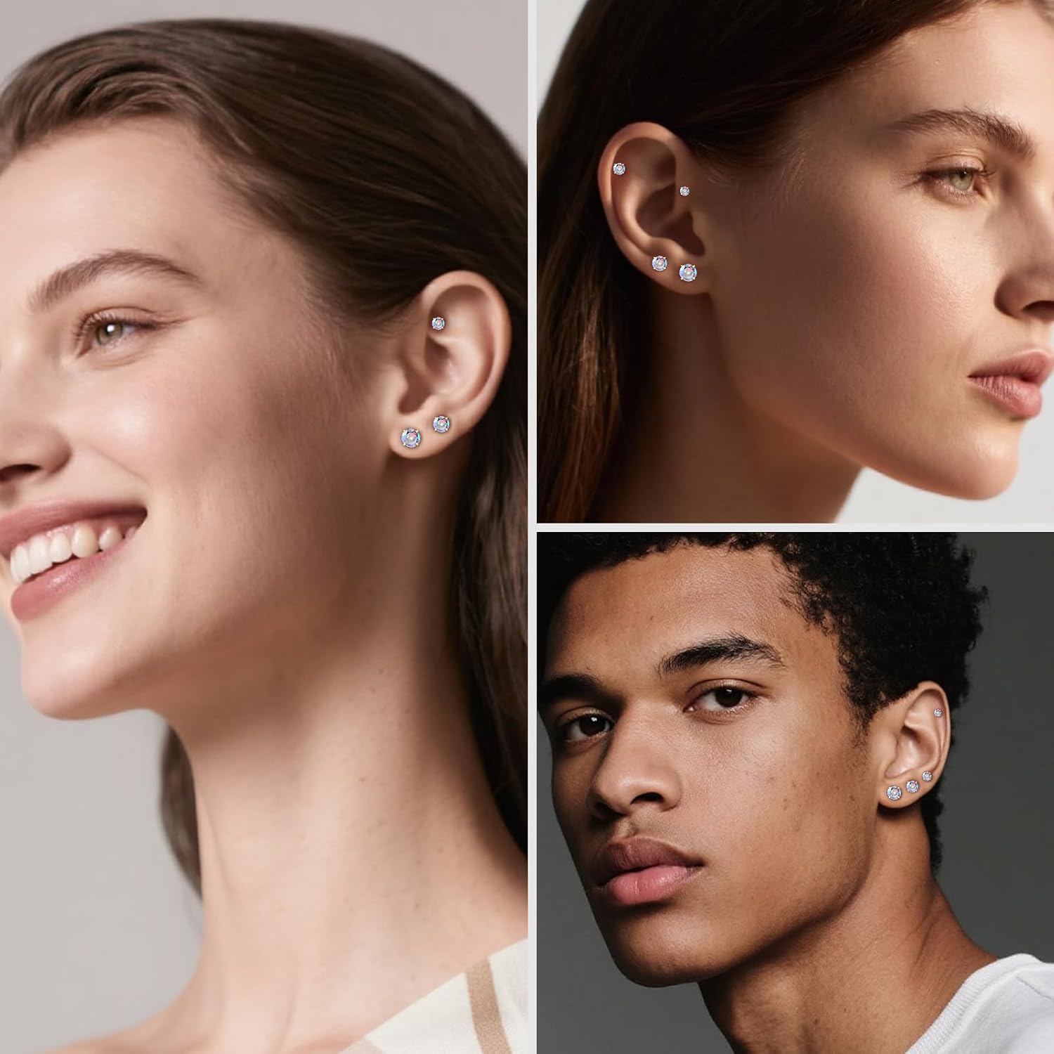 limerencia 4 Pairs G23 Hypoallergenic Flat Back Titanium Earrings Set for Women Men,20G 3-6mm Screw Back Cubic Zirconia Studs Cartilage Earrings for Sensitive Ears - Image 6