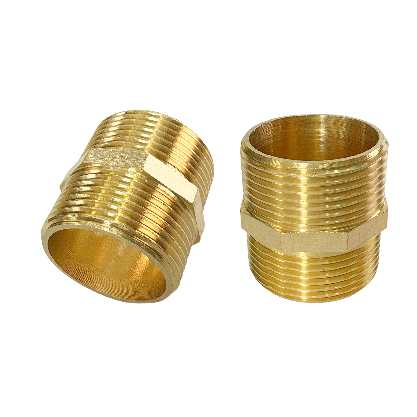 JENSWILL 1-1/4" Male Threaded Hex Nipple Brass NPT Pipe Fitting Pipe Adapter Straight Connectors for Air, Gas, Oil, Fuel, Propane Pack of 2