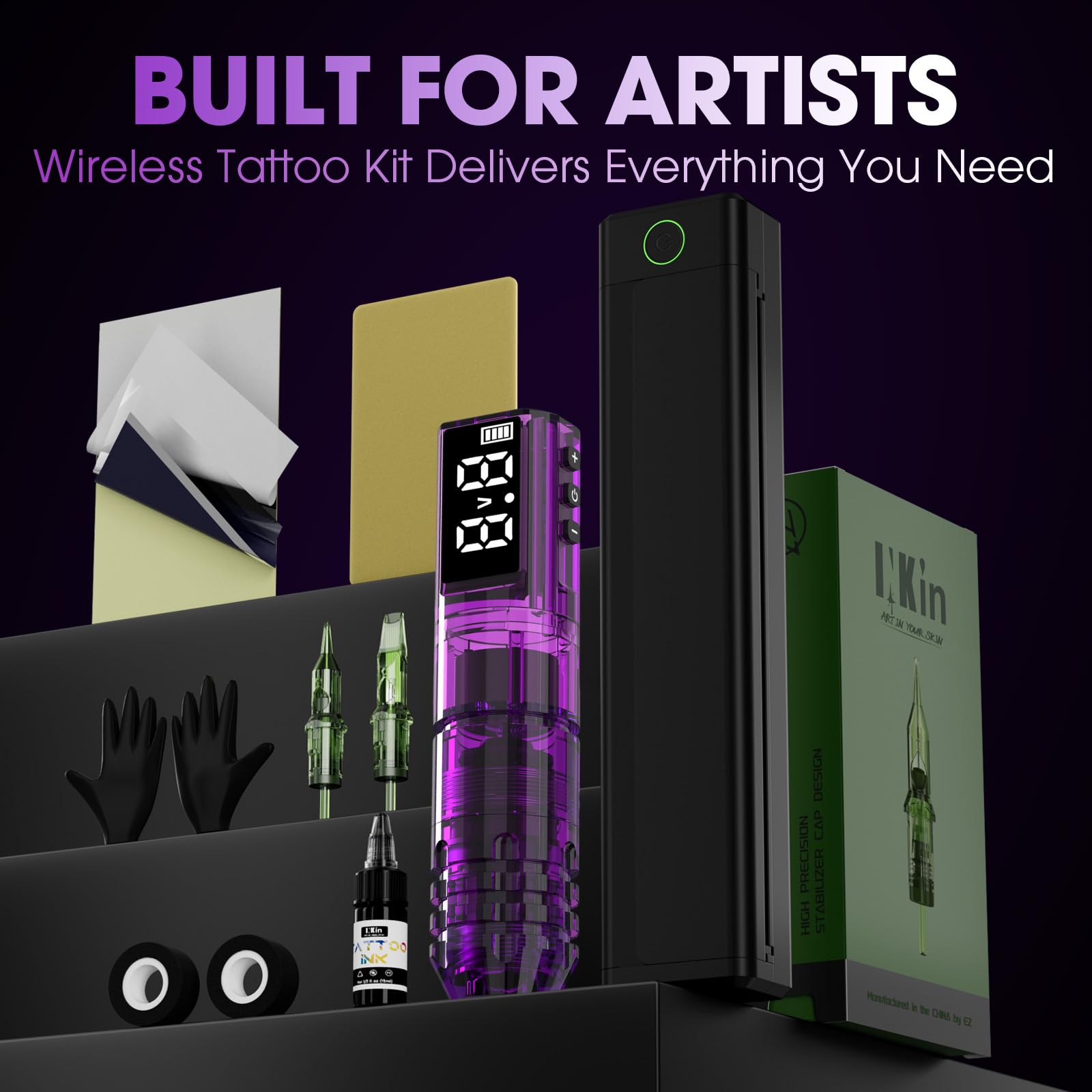 INKin Kit Tatuaje, Maquina Tatuar Inalambrica con 4.2mm Stroke y Batería de 1600mAh, Maquina de Tatuar Kit Completo con Impresora Bluetooth, Tinta Tatuaje,Agujas Tatuaje para Tatuadores