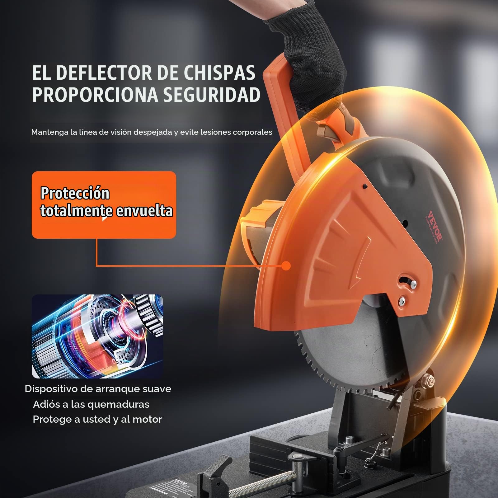 VEVOR Sierra de Corte de Metal de 35,5 cm Sierra de Inglete de Metal 0-45° 2800 W 1200 rpm Sierra de Corte con Hoja de Acero Inoxidable y Aleación Cerámica Corte en Frío para Acero Hierro Aluminio