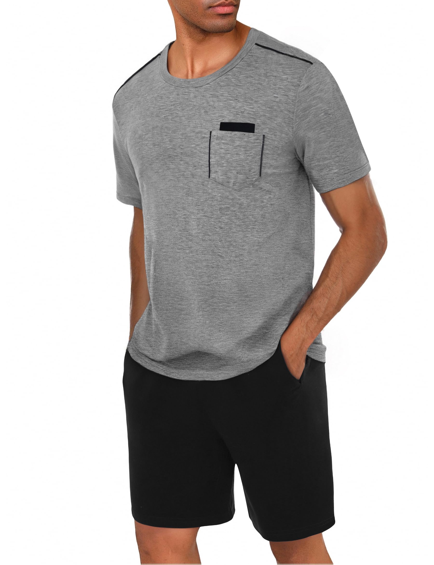 Uniexcosm Schlafanzug Herren Kurz Zweiteiliger Pyjama Set Kurzarm Nachtwäsche und Schlafshorts Sommer-Pyjama für Männer