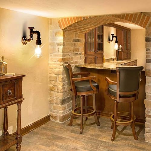 Miniatura 7 de Kawell Lámparas de pared vintage industriales retro lámpara de pared creativa tubo de agua lámpara de pared hierro arte E26 60W Max para dormitorio,