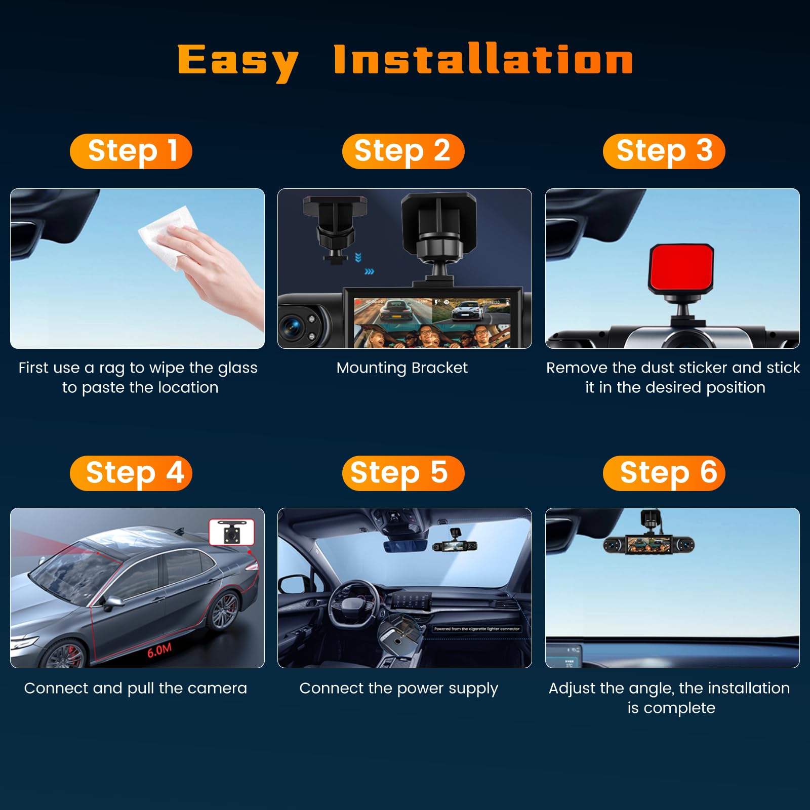 Dashcam Coche 4 Canales, 360°Dash CAM 1080P Delantera y Izquierda Derecha +cámara Trasera, con Tarjeta SD de 64GB, Cámara para Coche con Grabación en Bucle Visión Nocturna