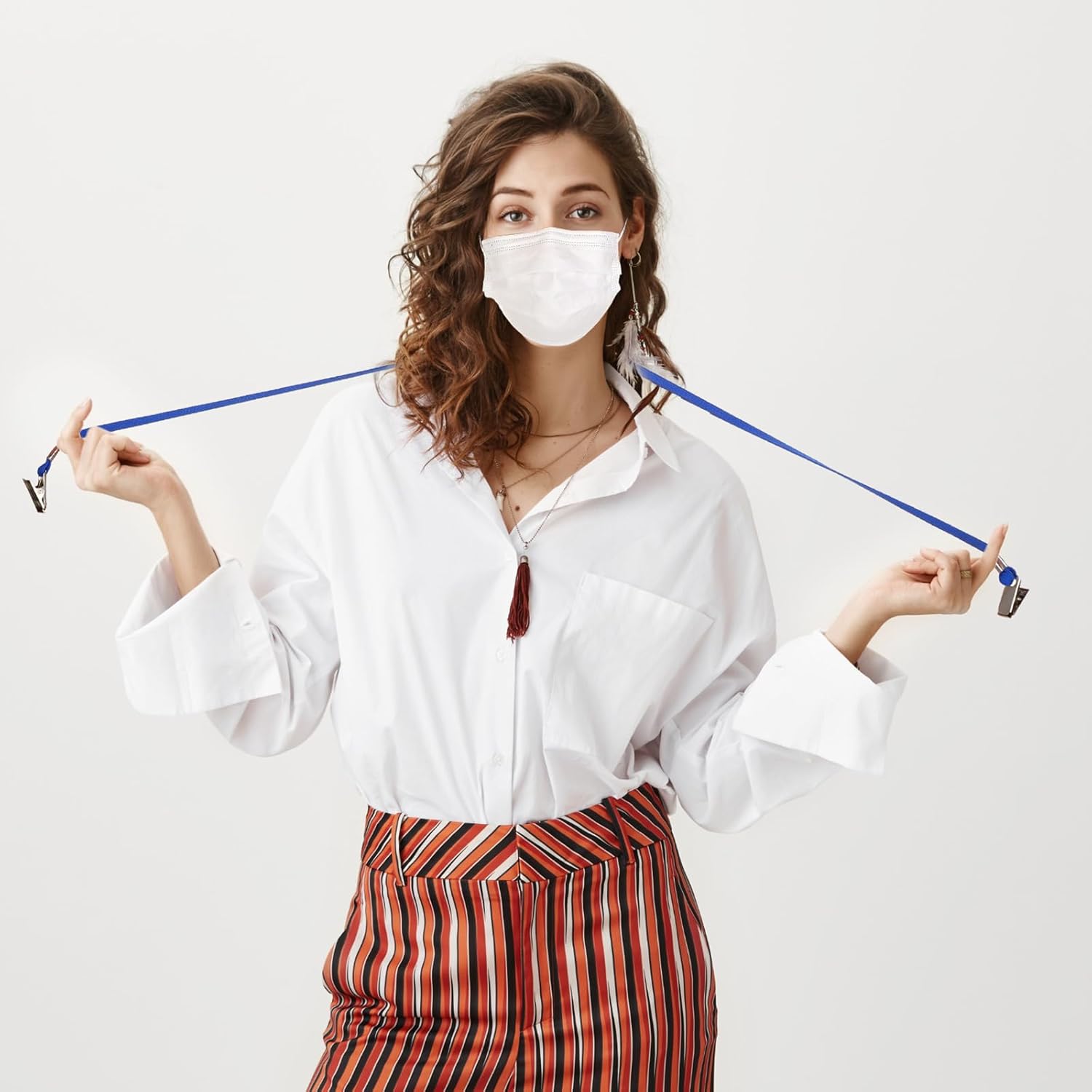 Patelai 50 Pcs Double Clip Lanyards 2 Hook Design Face Mask Strap for ID Badges Name Card School Conference Office Essential(Blue) - Image 5