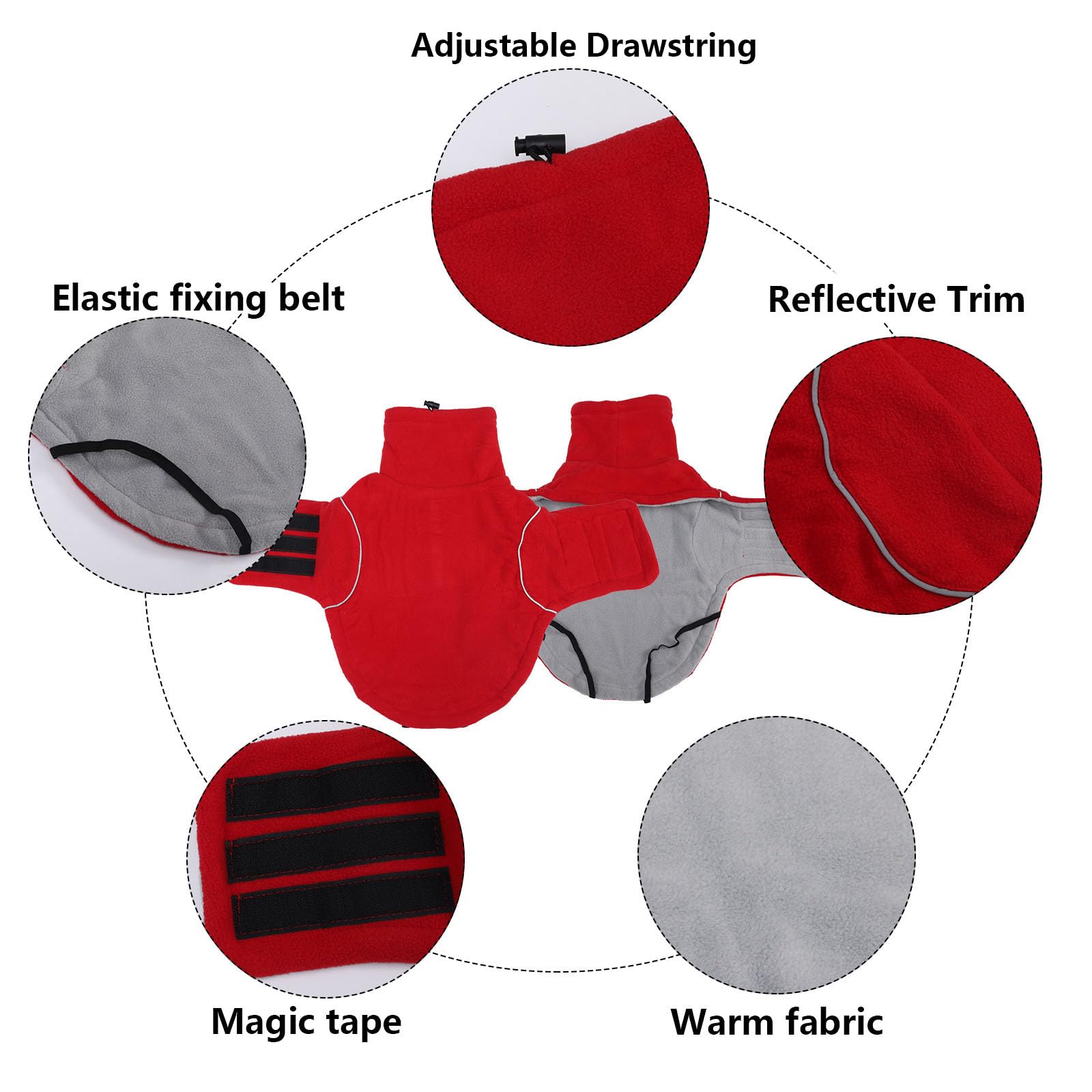 babepet Dog Fleece Jumper,Soft Dachshund Coat,Warm Coats & Jackets for Dogs With Leash Hole,Reflective Miniature Dachshund Clothes for Winter Cold Weather,Outdoor Indoor Pet Vest-Red-M - Image 3