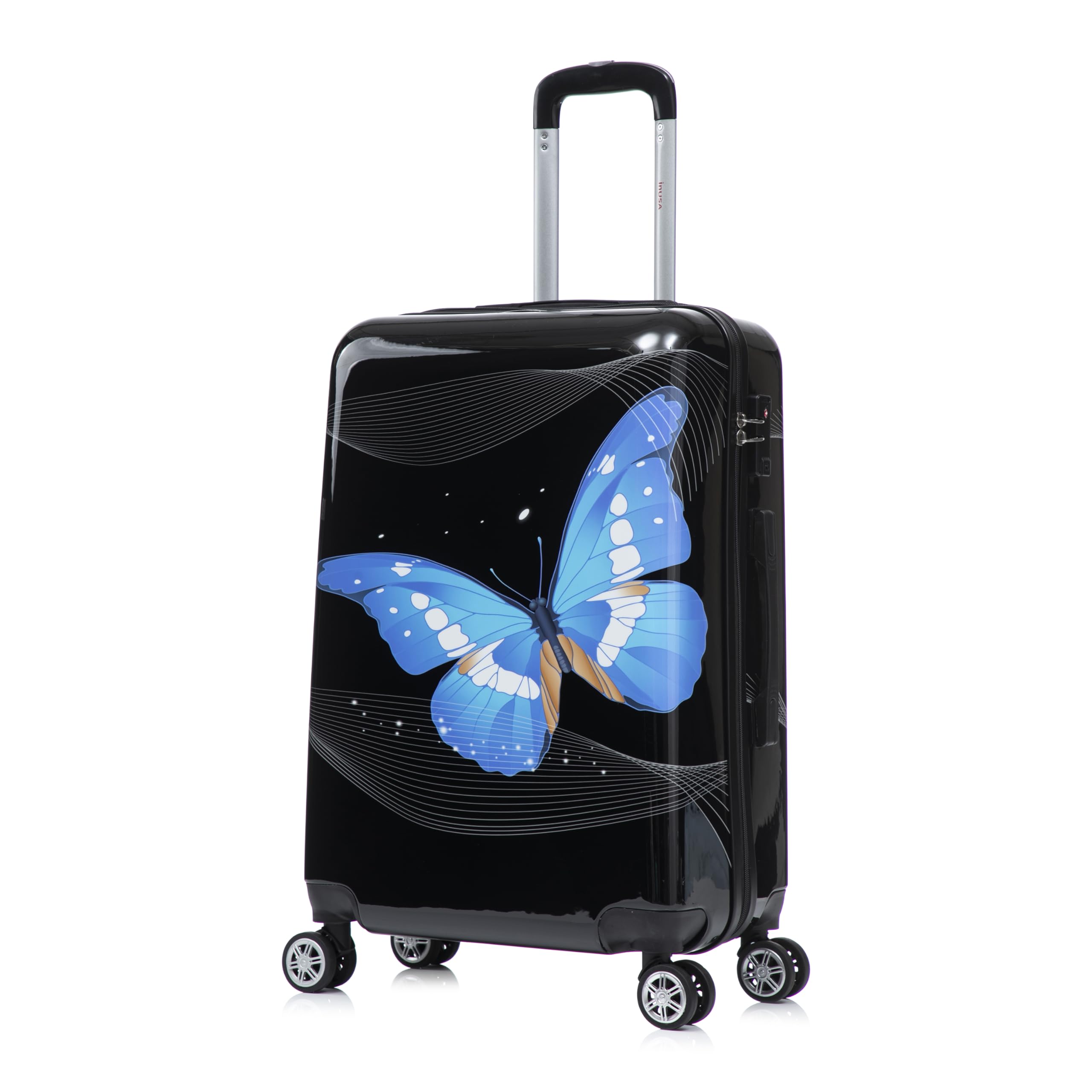 InUSA Prints PC/ABS Plastic 4-Wheel Spinner Luggage, Black Butterfly (IUAPC00M-BBU)