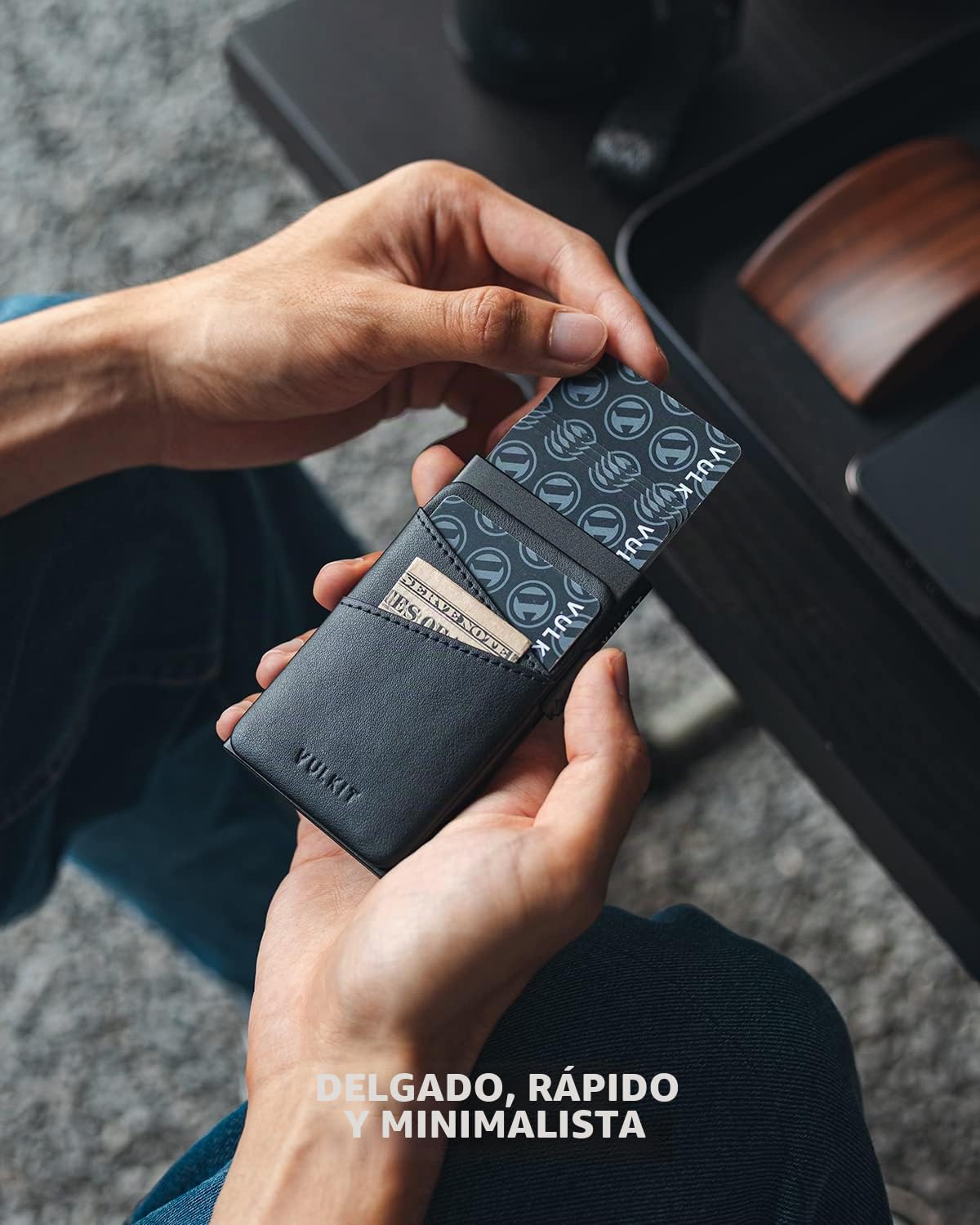 VULKIT Tarjetero Hombre Metalico Automatico con 2 Ranuras de Piel Tarjeteros Pop-up Bloqueo RFID Rigido Tarjeteros Hombre Tarjetas Credito