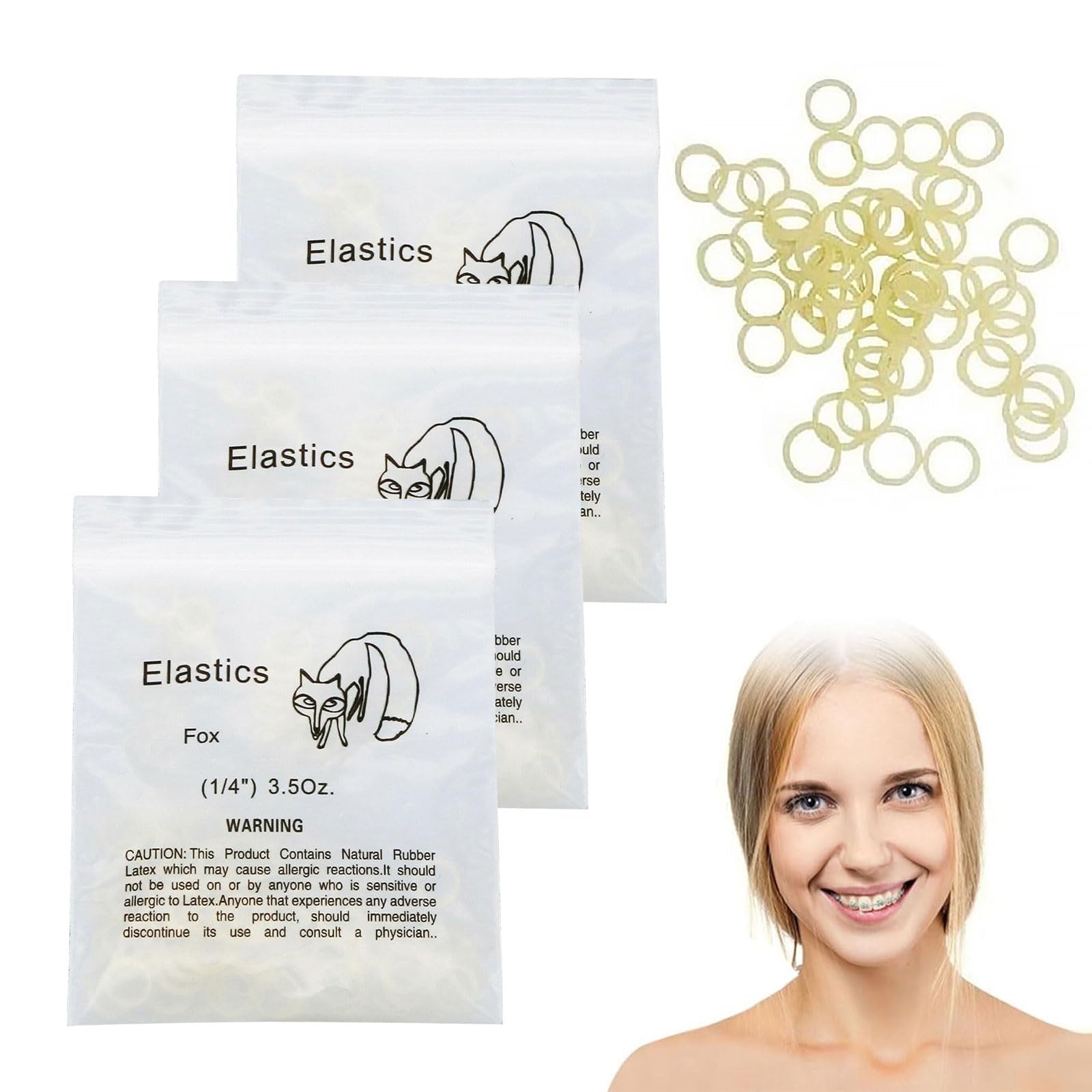Orthodontic Elastic Rubber Bands,3 Packs Orthodontic Elastic Bands,Dental Rubber Traction Bands,Orthodontic Elastics Bands,Dental Rubber Bands,Braces Bands,braces teeth (Fox)