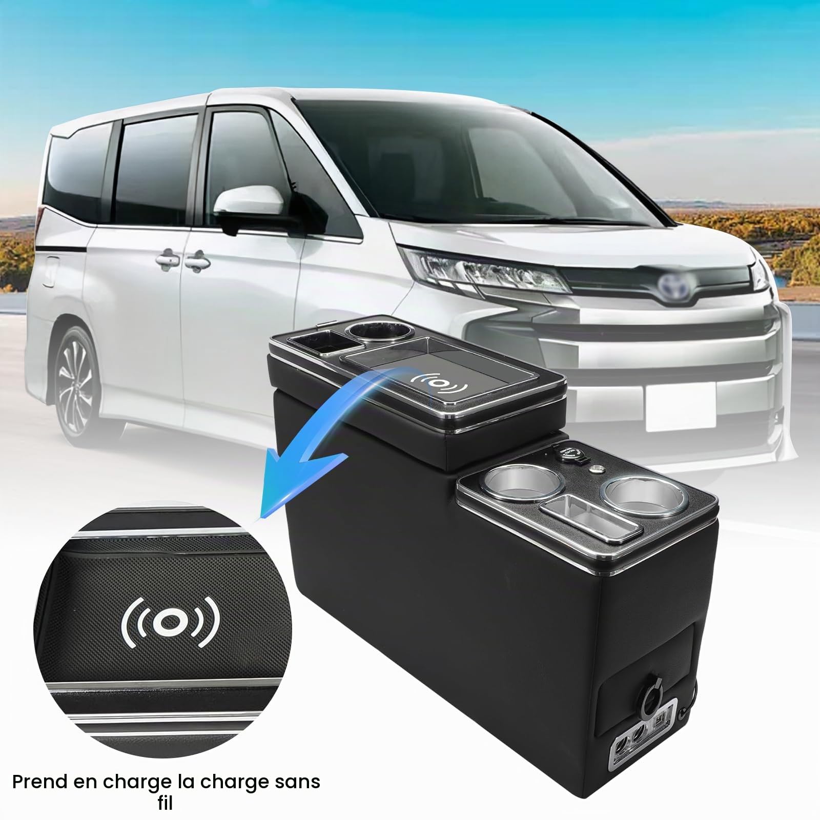 Console Centrale Améliorée Avec Boîte de Rangement Compatible Avec T5 T6 | T6.1 2013-2019, Console Centrale de Voiture, Chargement Sans Fil, Console Centrale Avec USB et Lumières LED