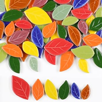 50-55pcs/200g Pack of Mosaic Tile Supplies for DIY Crafts, Plates, Picture Frames, Flowerpots, Handmade Jewelry - 2.2-4cm in Length Petal Leaves Ceramic Decorative Tiles Fullcolor Mix