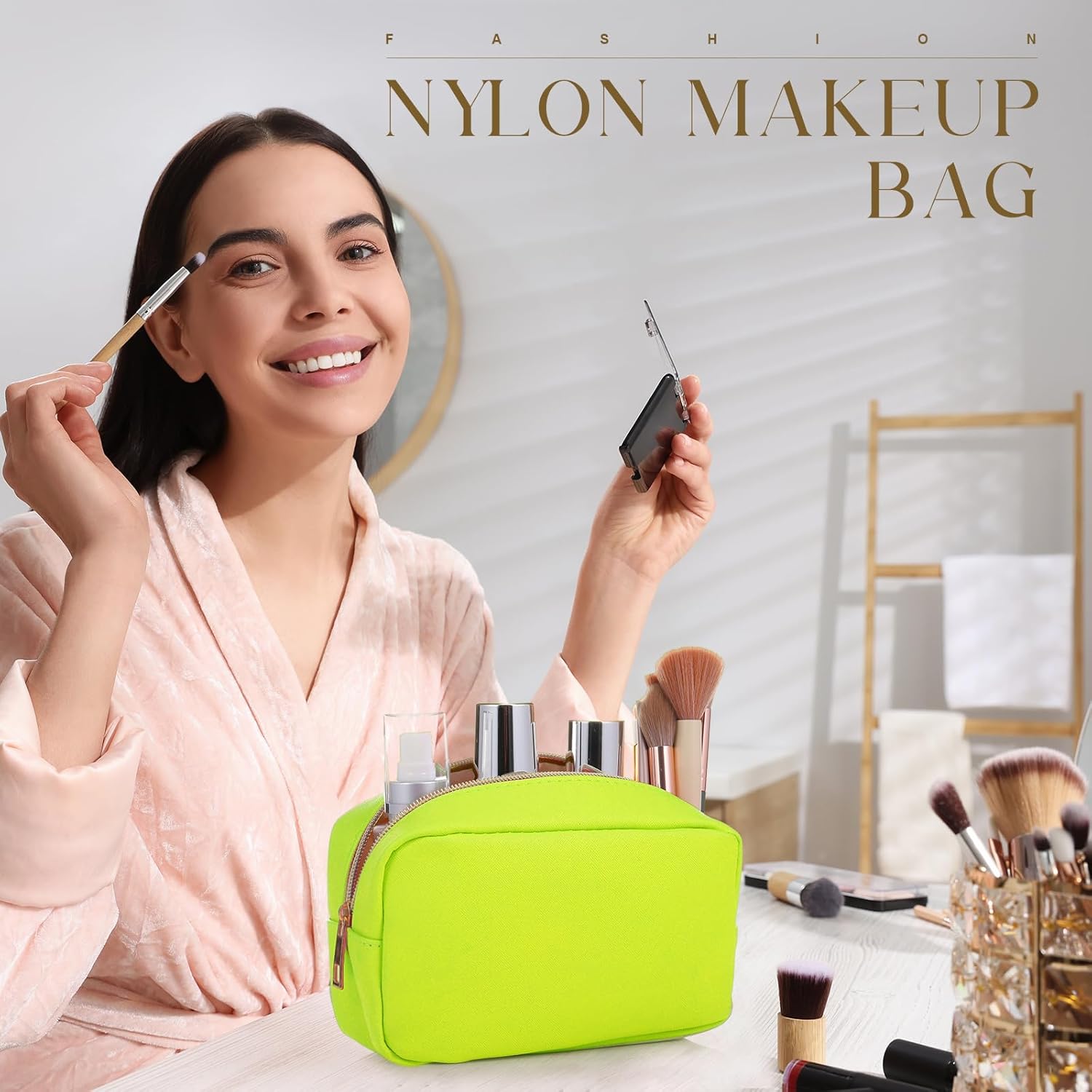 Sweetude 10 Pieces Nylon Makeup Cosmetic Bag for Women Reusable Makeup Organizer Bag Cosmetic Travel Purse Big Capacity Toiletry Travel Organizer with Zipper(Neon Color) - Image 4