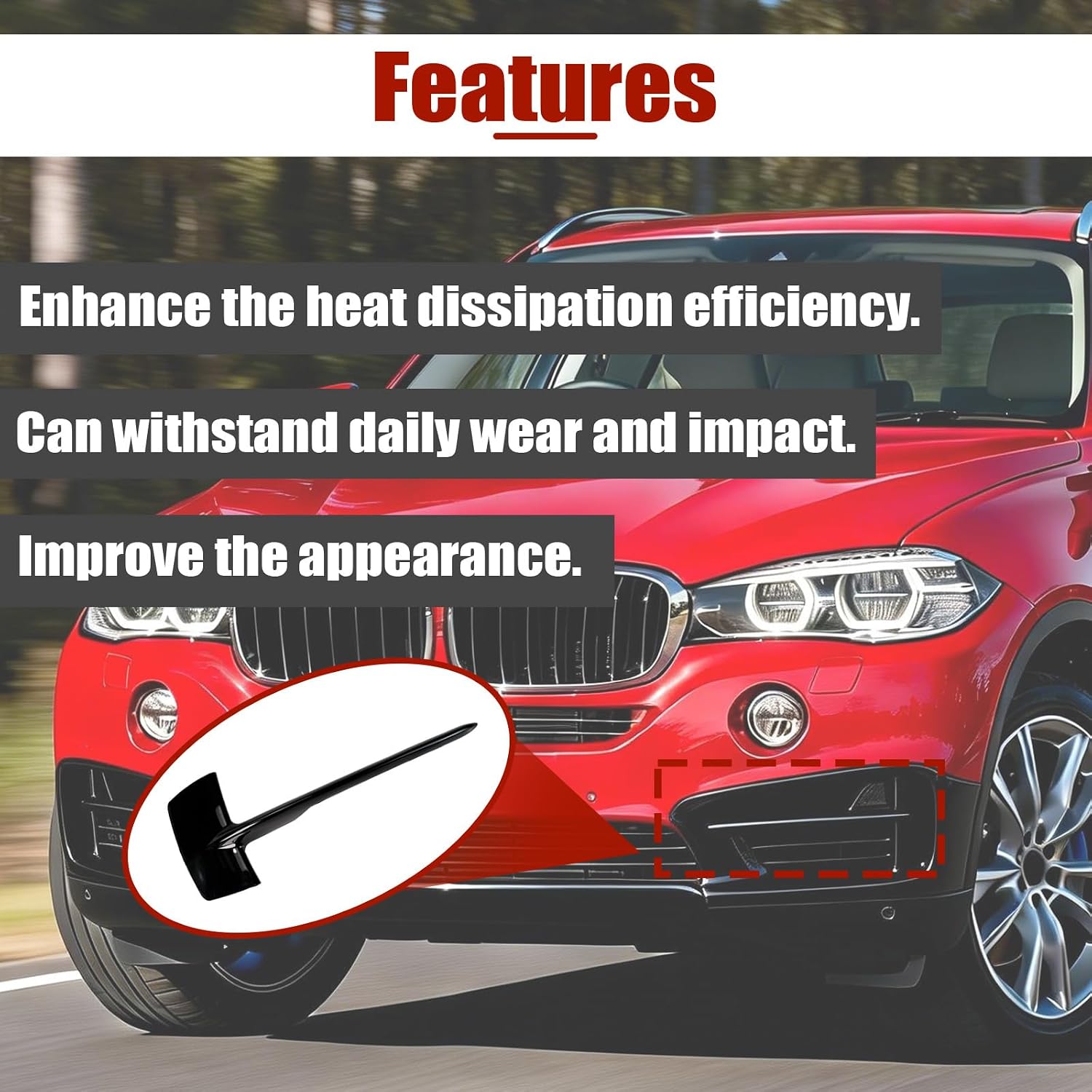 Front Bumper Grille Cover for BMW X5 F15 2014-2018, ABS Lower Bumper Face Bar Trim Left & Right, Replaces 51117303113 51117303114 BM8261234 BM8261233, Black