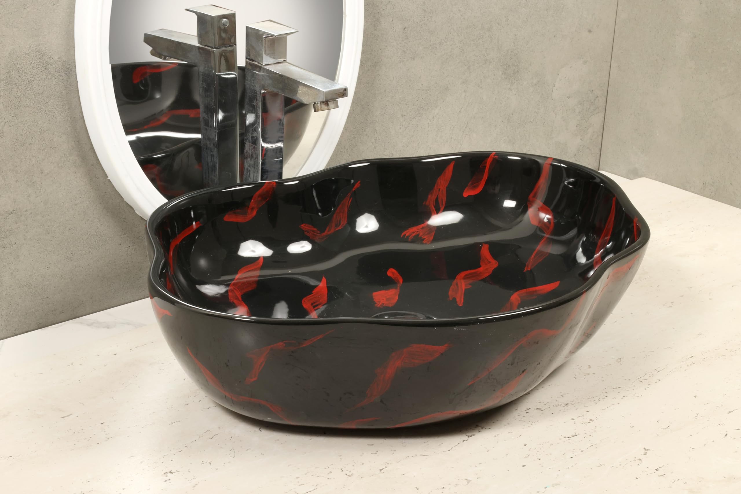 HISRE Ceramic Table Top Vessel Sink Wash Basin Over Counter/Counter Top Wash Basin For Bathroom & Living Room 20 X 15.5 X 5 Inches (LV4400), photo 3 of 4