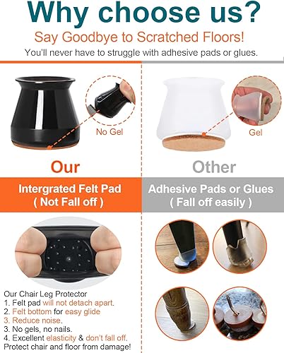 Miniatura 5 de Together Save 20% Paquete de 24 protectores pequeños transparentes y 24 protectores de patas de silla de piso de madera dura de color negro pequeño