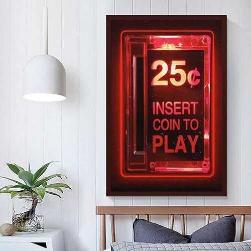 Miniatura 5 de Insertar moneda para jugar, letrero de neón retro de arcade, impresión en lienzo, impresiones artísticas de pared, pósteres de decoración de pared,