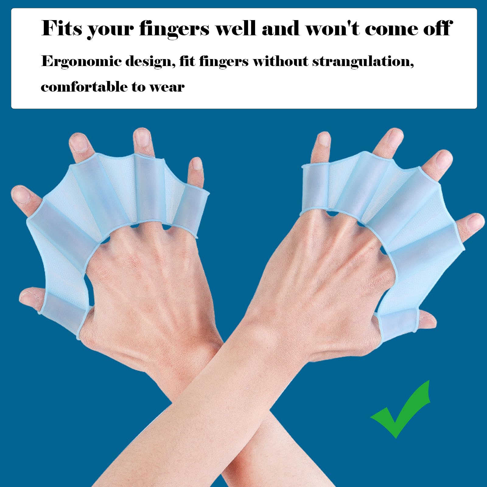 6 Paio Guanti da Allenamento per il Nuoto, Silicone Nuoto Fettucciato, Pinne per le Mani, Guanti Acquatici, Dita da Allenamento, Pinne da Nuoto Subacquee, per Bambini Donna Uomo (S/M/L, Blu)