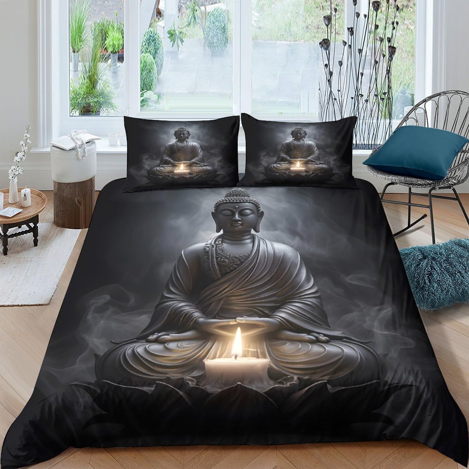 Ctjqhvkz Style-9 3D Printed Buddha Meditation Fitted Sheet Microfiber Black Zen Bed Cover For Bedroom Dorm Mattress Protection Decor Single（135X200cm）